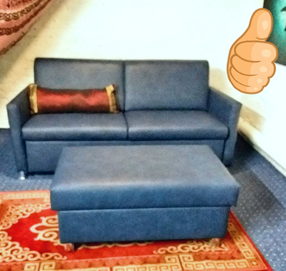 Kundenfoto - Schlafsofa Isabell mit Sitzbank Bezug Kunstleder Farbe blau