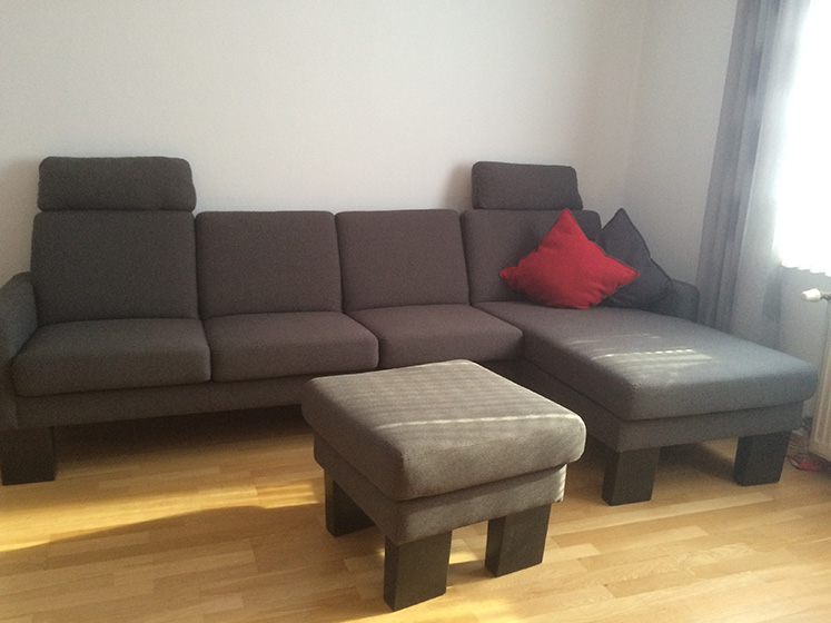 Kundenfoto Pape - Sofa Liverpool mit Longchair inkl. Kopstützen und Hocker im Stoff Farbe anthrazit klein