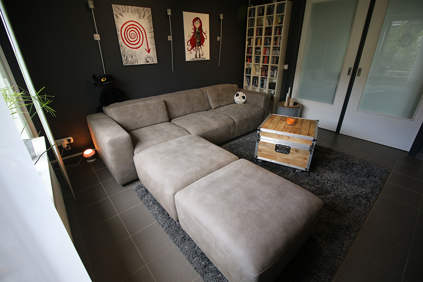 Kundenfoto Stanzel - Polstermöbel Sofa Manchester plus Hocker im Leder Farbe kiesel